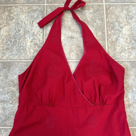 J.Crew Halterneck Embroidered A-line Midi Dress in Wine color Small/Medium - Picture 4 of 13